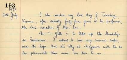 Mr Jakeways made his last entry on 20th July 1972. This was the last entry ever made in the diary.