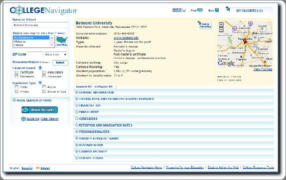 COLLEGE NAVIGATOR College Navigator is a consumer information and college search tool.