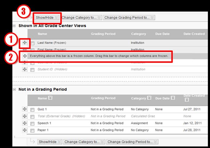Edit Column: To make changes to a column, click in a column header to open editing options, which include: Edit Column Information: Change the column name, Category, Points Possible, etc.