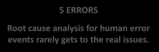 Performance as a Root Cause Wrong problem is addressed 5 ERRORS Root