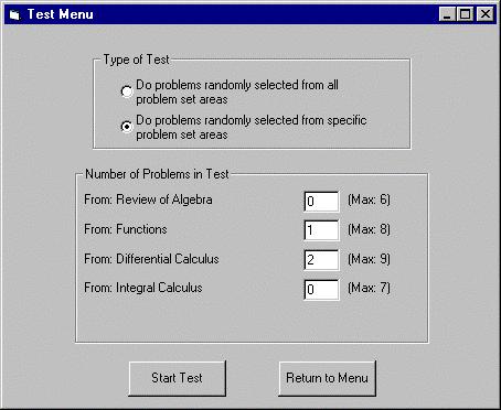 Test Mode If you selected Test Mode on the main menu you will see the Test Menu shown above.