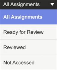 From the Assignments tab, click on the All Assignments menu (left) to filter the view to All Assignments, Reviews Not Completed, and