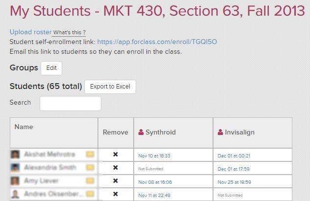 Removing students from class Click on the x to remove a student from the class. 7 GROUP WORK ForClass supports group submissions.