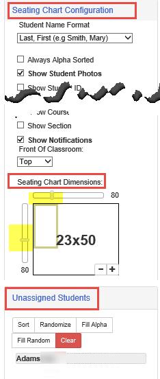 Select any of the desired options from the Seating Chart Configuration window.