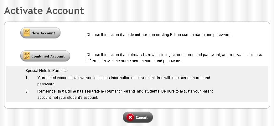 Activate Account Page 6. Click New Account to create your user screen name and password if you have never created an Edline account before.