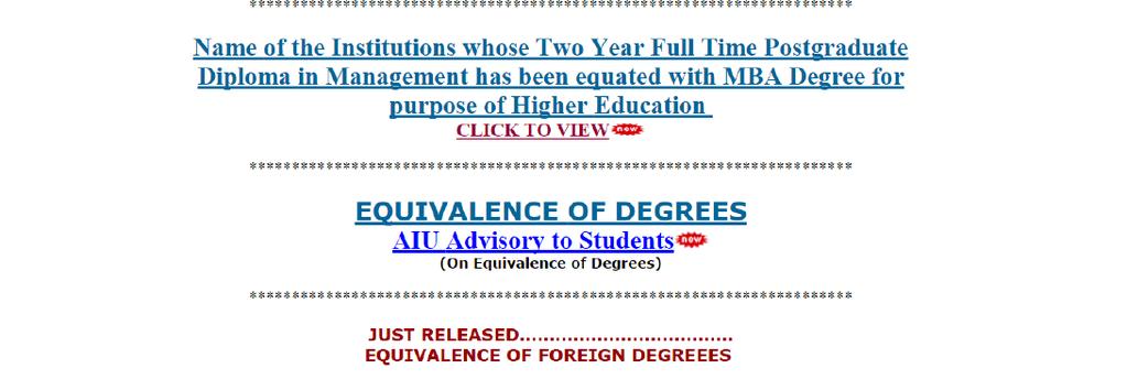 equivalence of degrees (AIU)