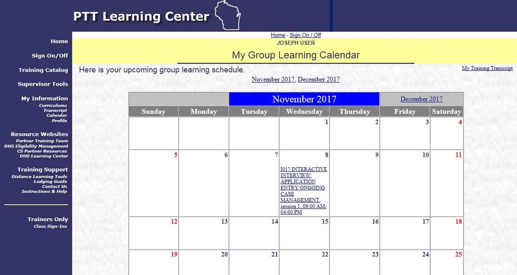 Calendar This feature displays information about your upcoming scheduled classes in a calendar format. Clicking on the class will display details.