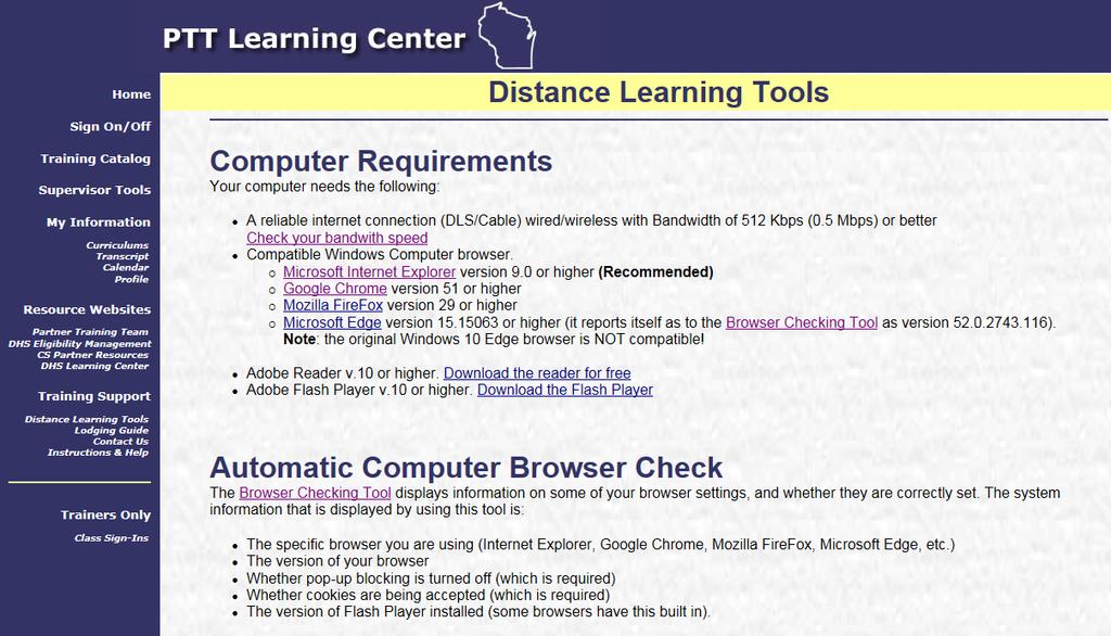 Distance Learning Tools This page provides information on the computer