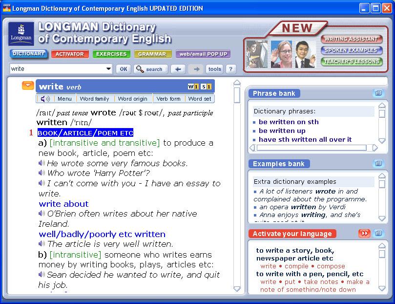 Using the Longman Dictionary of Contemporary English CD-ROM NEW UPDATED EDITION Part two: Using the Writing Assistant To activate the Writing Assistant click on the red button in the top right