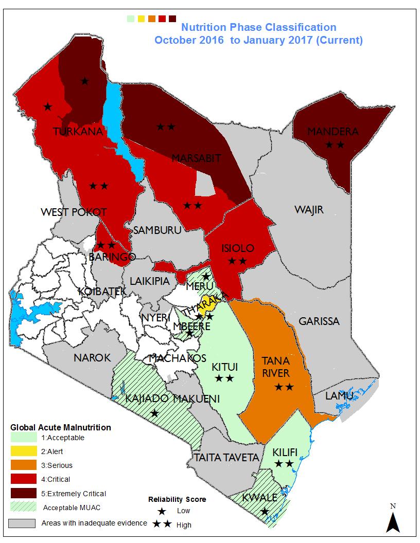 Situation Map Nutrition Phase Classification Global acute malnutrition levels in Turkana North, North Horr and Mandera are critical.