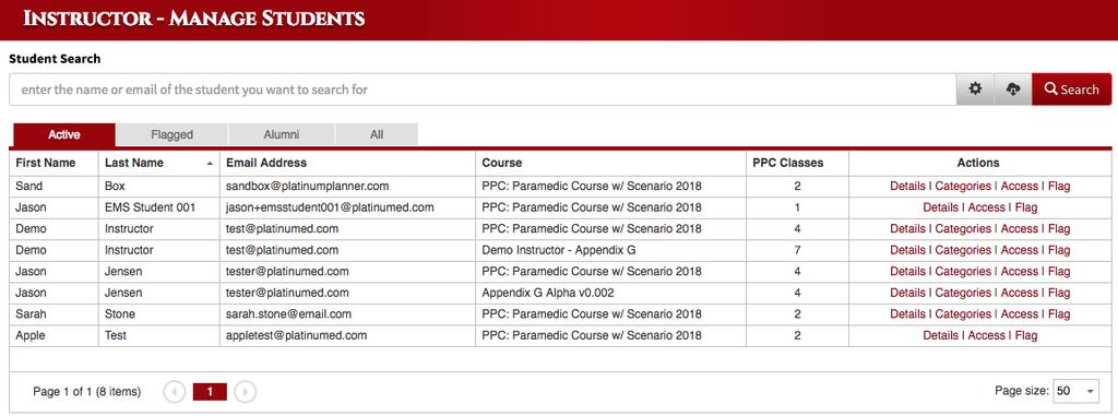 The class details page shows your class details and class schedule in the upper portion of the page.