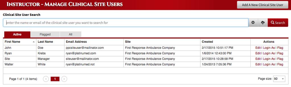 OPTIONS Manage Clinical Site Users This section allows you to add and manage clinical users of the site.