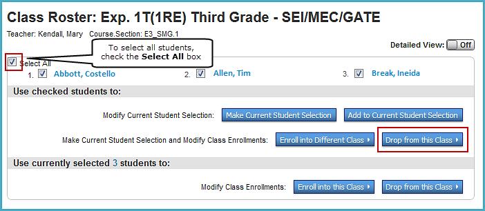 Select the teacher s name from the list on the left; the Teacher s Schedule will display. Click on the section s Enrollment number.