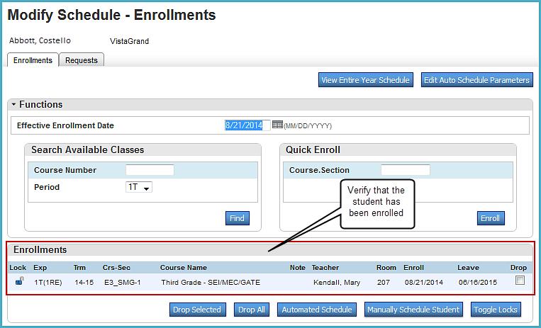 5. If attempting to enroll the student in a full class, you may be required to enter a password if the district has set one up.