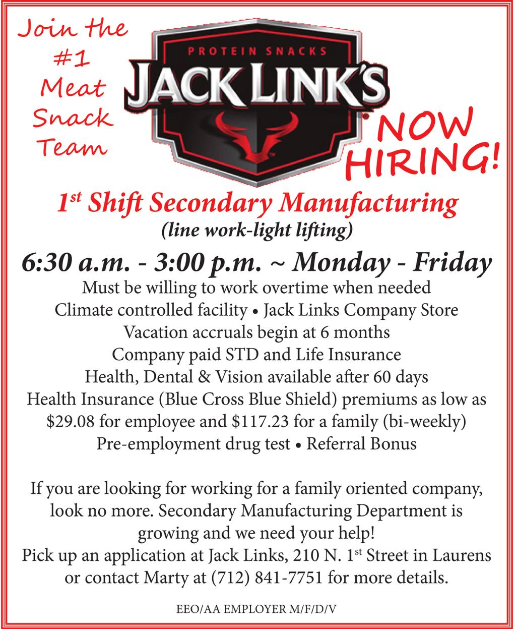 We offer opportunity to earn bonus each month. We are the only manufacturing facility in town with AIR CONDITIONING! Advertising A Pre-employment Drug Screen is required.