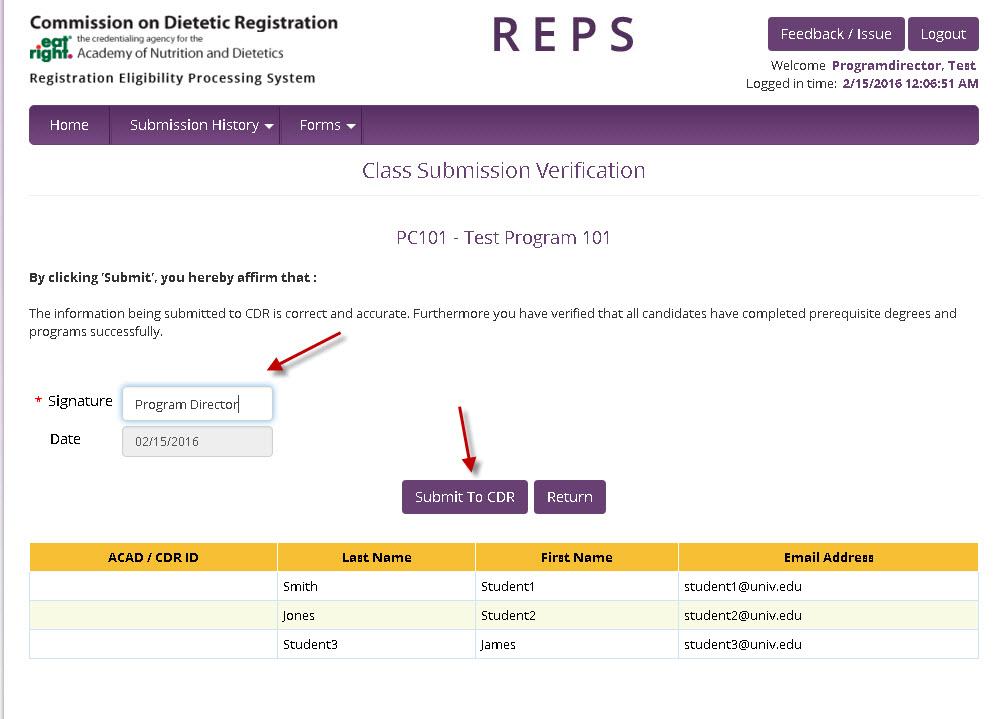 When submitting a class to CDR, you will be required to enter
