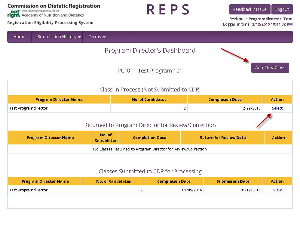 Entering Eligible Students To enter a student(s), begin by creating a new class. Click the Add New Class button on the Program Director s Dashboard.