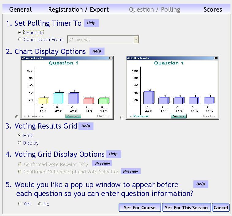 Questions and Polling Settings and Preferences 1. Set Polling Timer: When you pose a question in i-clicker (i.e. when you click Start), the software automatically starts a timer (which remains active while you are polling).