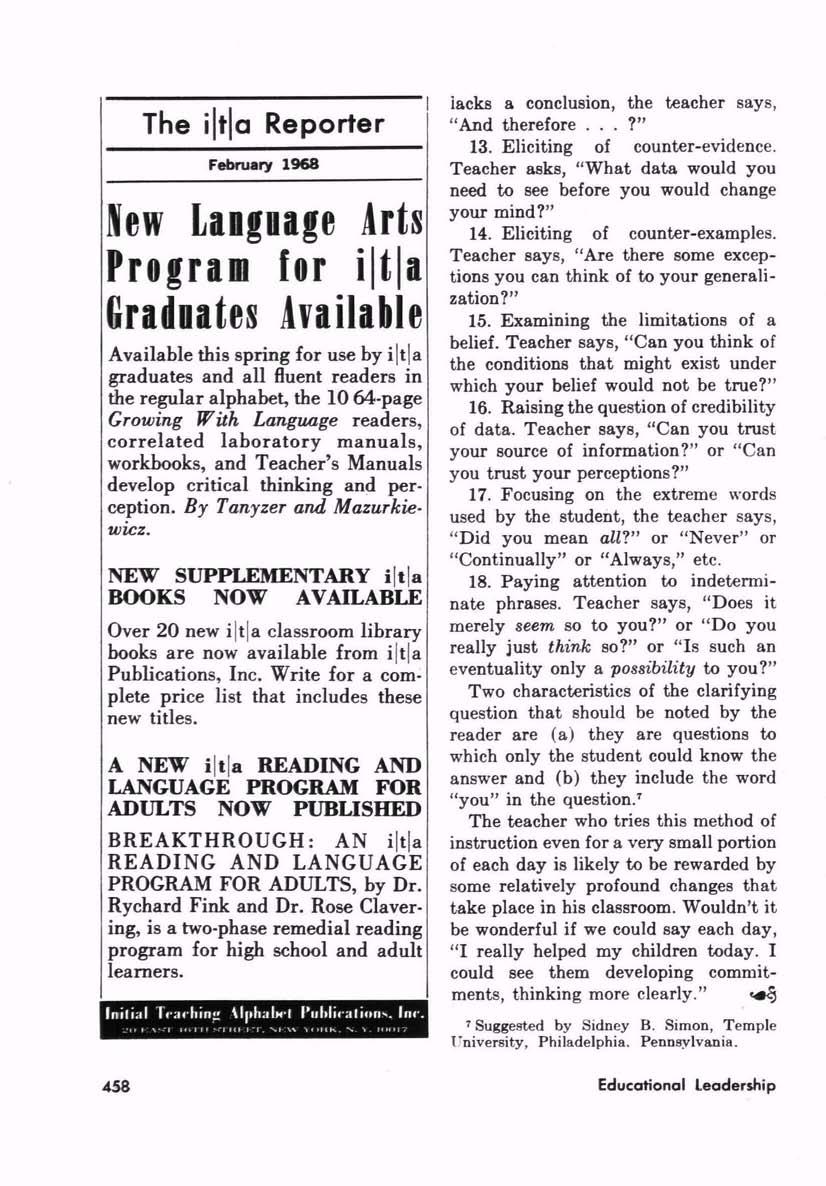 Hew Language Arts Program for i i a Graduates Available Available this spring for use by i t a graduates and all fluent readers in the regular alphabet, the 10 64-page eaders, correlated laboratory