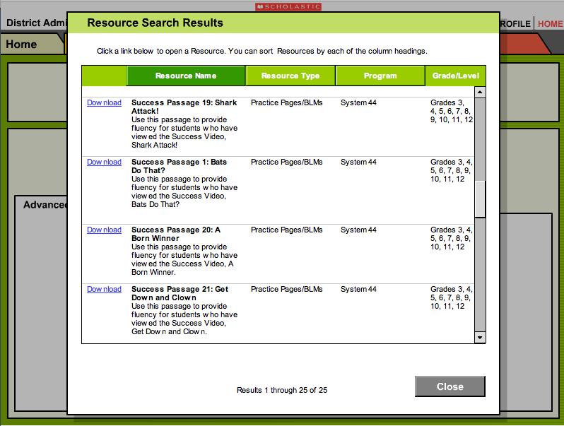 Viewing, Printing, and Saving a Resource The Resource Search Results screen displays the results of resource searches. Resource documents are viewable as Adobe PDF files.