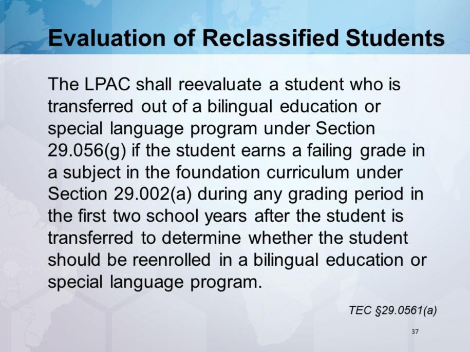 If a student who is in the first or second year of monitoring fails a core content subject, the LPAC is required to meet and review the criteria