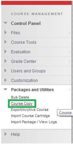 Copying Previous Course Information to Your New Courses 1. Log into the Blackboard 9 server and click on the course with the information you d like to move to another course. 2.