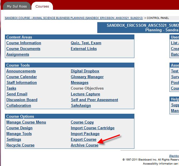 Move your course from Blackboard 8 to Blackboard 9 Save and download a course backup file from Blackboard 1. Go to the Control Panel 2. Select either Export Course or Archive Course.