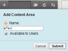 Page 50 ii) Name your Content Area. To make it Available to Users, use the check box.