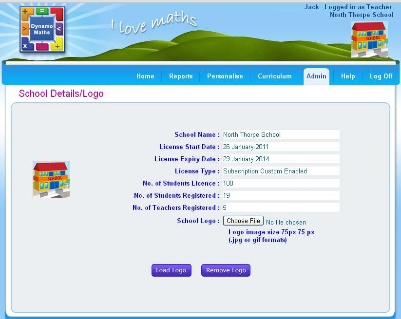 This screen will provide overview details about the School name and subscription details.