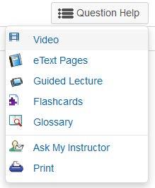 Typical Learning Aids include videos, animations, PowerPoint presentations, etext pages, Guided Lectures, Flashcards, Glossary help and Ask My Instructor.