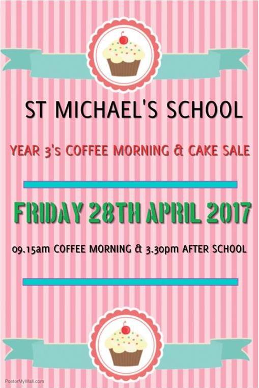 PTA NEWS Year 3 Coffee Morning and Cake Sale Friday 28 April. Please come and join us for coffee and cake at 9:15 am on Friday - see the leaflet below for full details.