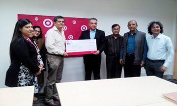 TSS representative of Target Foundation, organized an informal program to hand over a Over sized Cheque to the officials of Al-Falah Bangladesh. TSS, Dhaka officials are also seen in picture. 1. Mr.