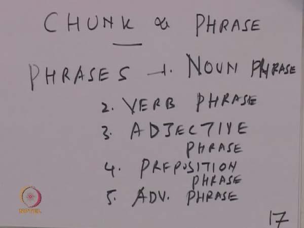 (Refer Slide Time: 26:24) So, chunk and phrase, phrases are very famous in language.