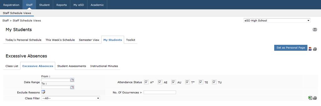 Student profiles and contact information can be accessed by clicking the corresponding icons. The Instructional Minutes tab is permissions-based.