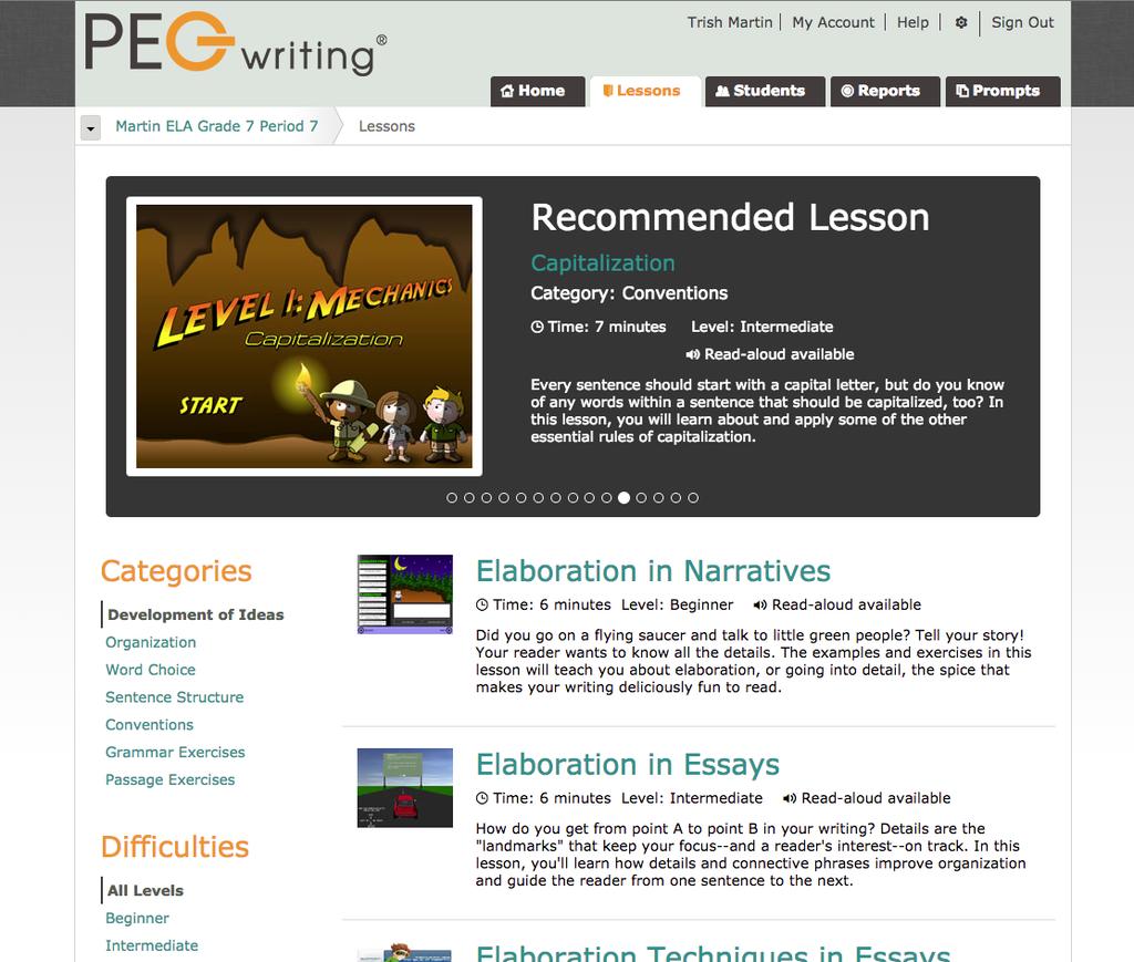 Accessing the Writing Lessons ACCESSING THE WRITING LESSONS Over 100 interactive tutorials are available for use by individual students and by