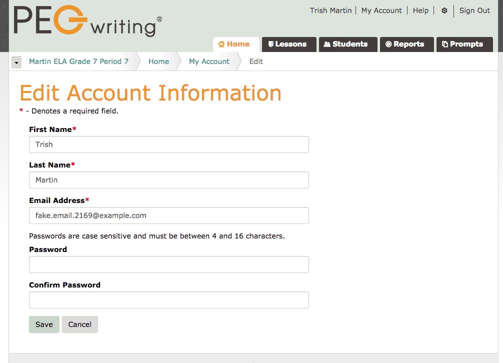 GETTING STARTED Changing your Password 1. To change Your password, click My Account at the top of the page to view the Account Information page. Figure 1.