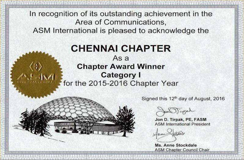Awards won by the Chapter ASM International