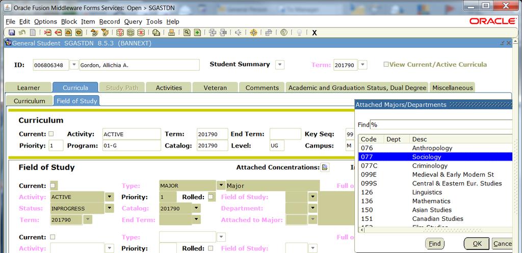 Click on the Field of Study Tab o Update the Catalog Term to the term in which the change of major is effective (in this example, 201790). o SAVE.