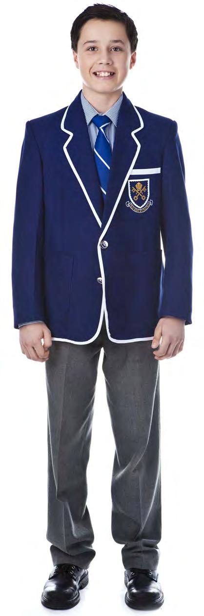 Junior School Summer Uniform Junior School Winter Uniform Boys wear blue and white striped short sleeve banded shirt (Reception - Year 7) with School crest. Boys wear summer grey shorts.