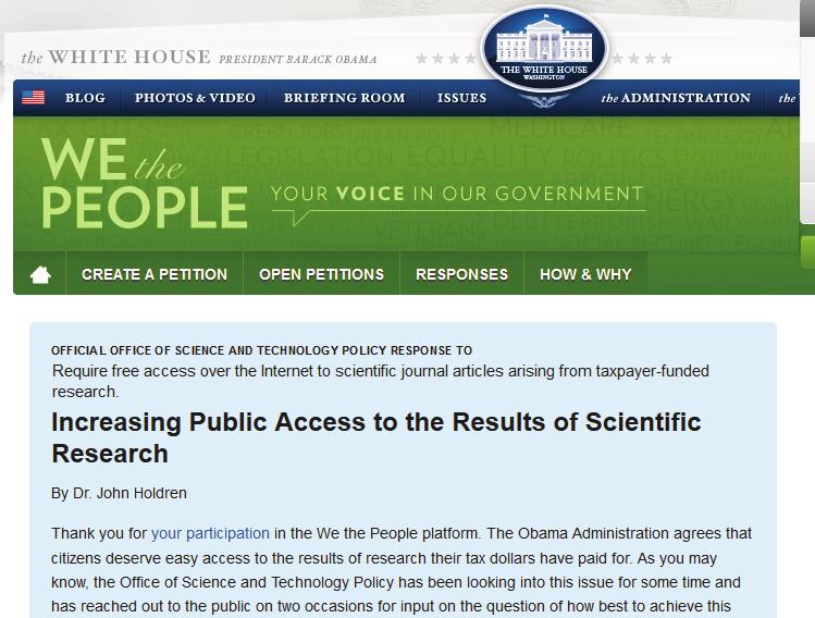 February 22, 2013 White House Directive https://petitions.whitehouse.