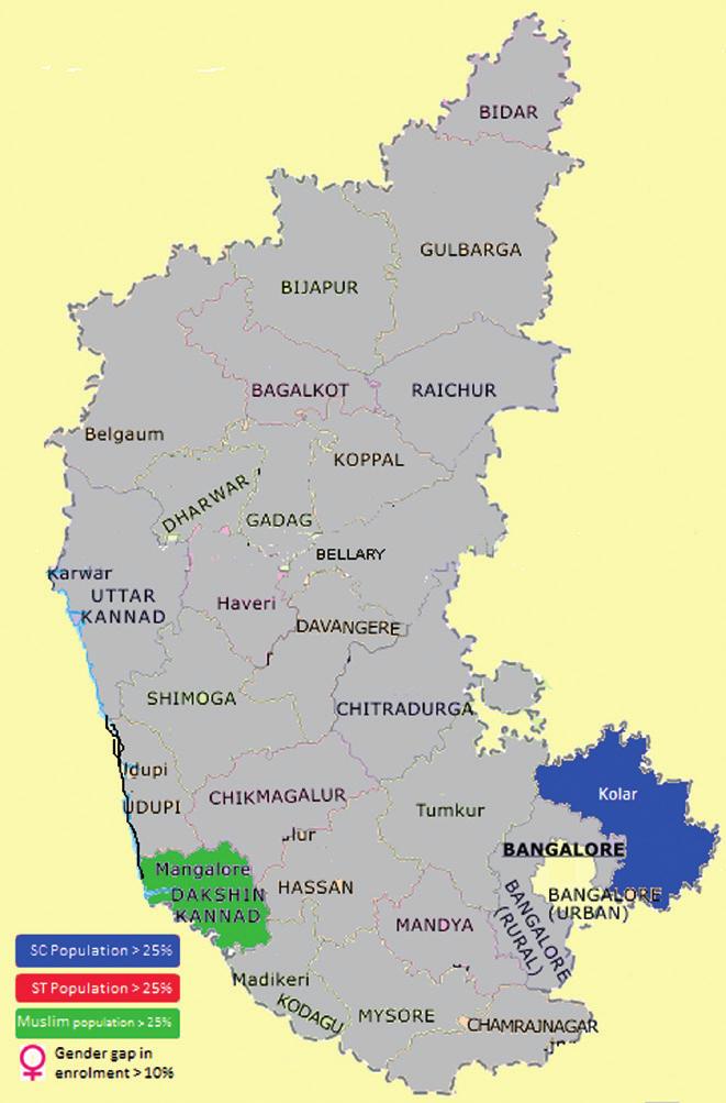 Karnataka Total population 5.28 Cr. Literacy rate 66.6 % Urban population 34.0 Female literacy rate 56.9 % SC population 16.2 Male literacy rate 76.1 % ST population 6.