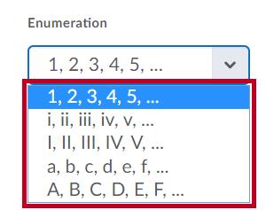 e. Add Enumeration: Enables a drop-down menu above the point value field to allow you to select the enumeration style. Figure 42 - Add Enumeration 14.