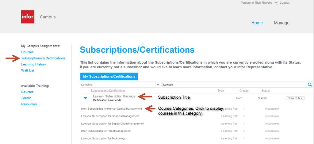 Subscriptions and Certifications Page Subscriptions are collections of courses offered as a bundle with reduced pricing.