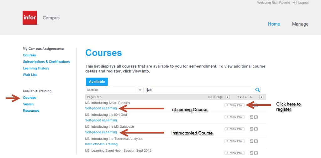Available Courses Page Individual