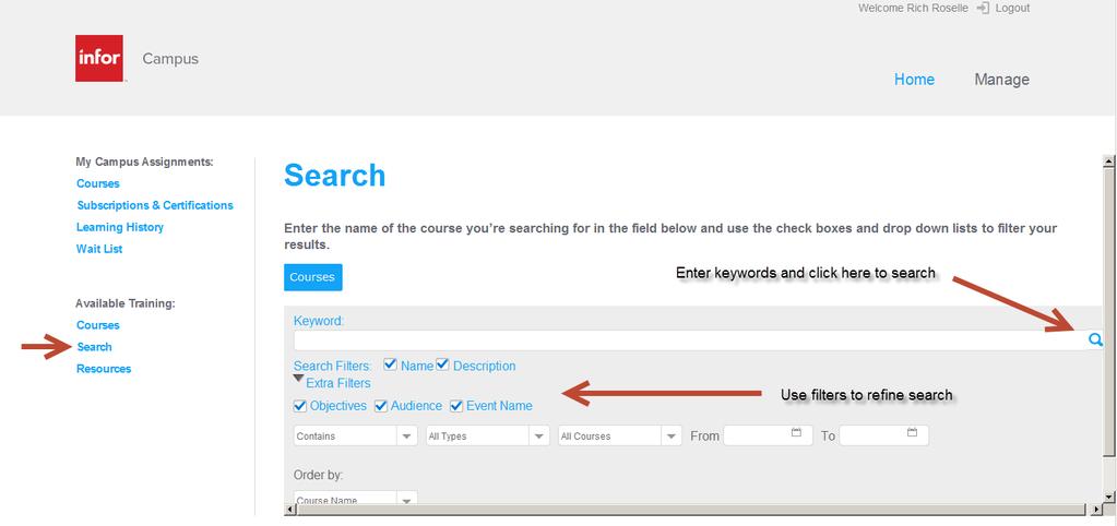 Search Page Use keywords to search