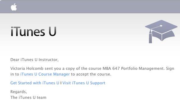 FIGURE 115 COURSE COPY To accept the contributor invitation: 1. Log into your itunes U Course Manager. 2. From the upper right corner, select the down pointing arrow and select Inbox.