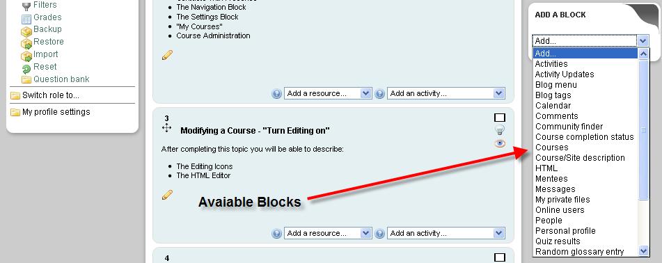 Add a Block To add a new block, select an available block from the Add drop down menu.