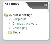 Settings Block Figure 21: Navigation Block By clicking on the My profile settings folder, you will see 4 links. Edit Profile To edit your profile click the Edit profile link.