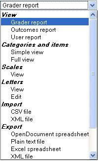 Grader Report Options include: Figure 52 Grade report menu Backup