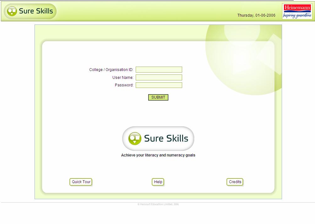 2. Log-in Screen The first screen that you will see is the Log-in Screen: Help provides indepth information regarding how to utilise the features within the Sure Skills service.